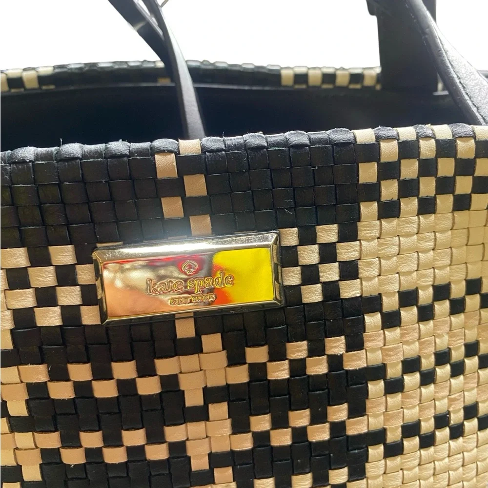 Kate Spade Porscha Barton Drive  Black and Cream Woven Tote